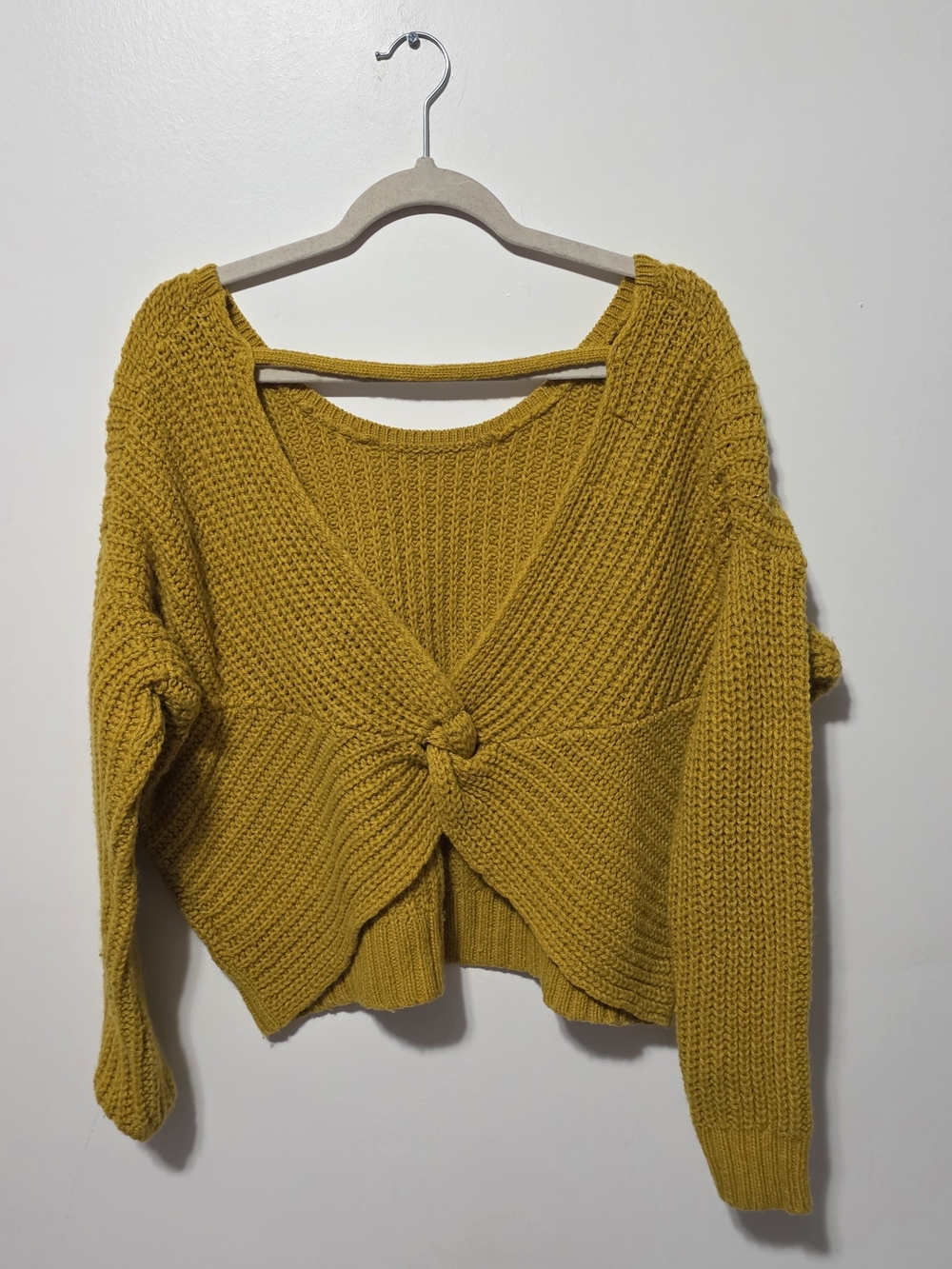 Ruby Moon Mustard Knit V-Neck Twist-Front Sweater